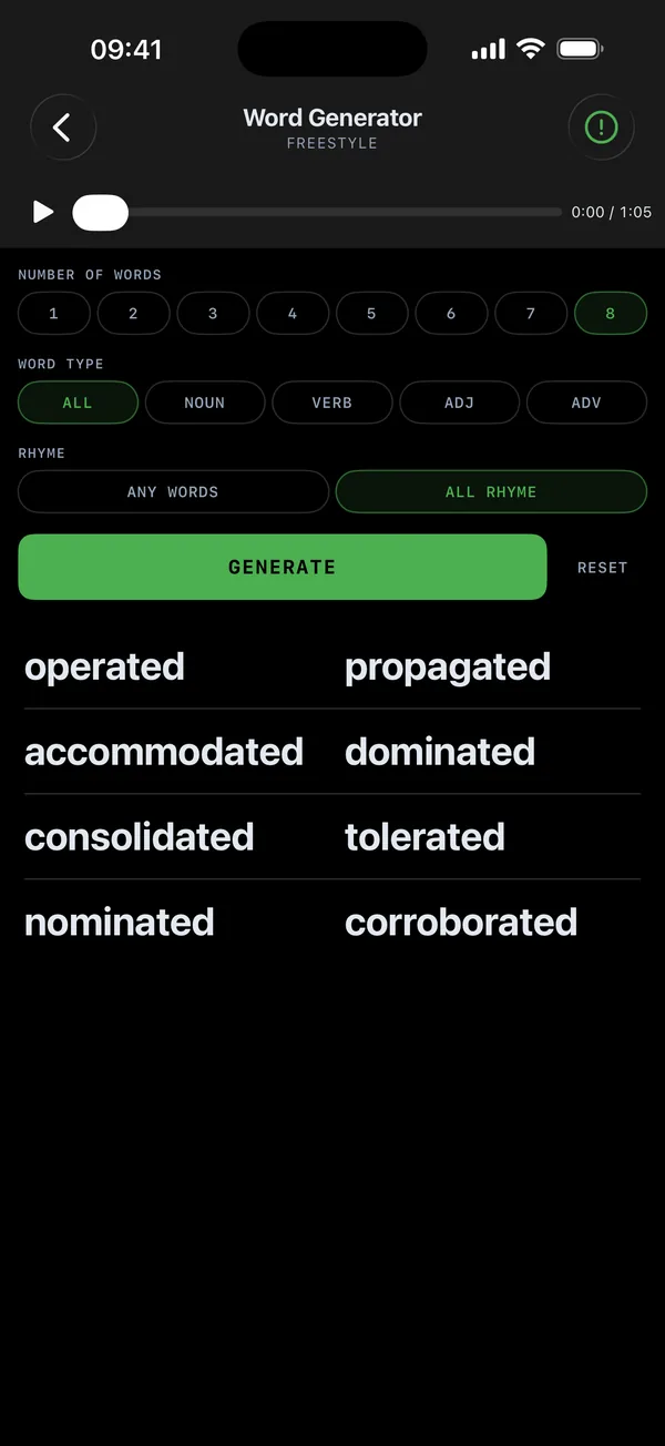 The word generator dealing rhyming words