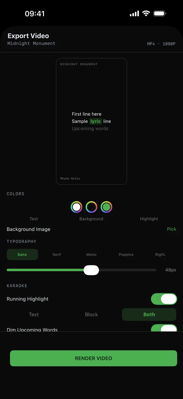 Karaoke video export settings